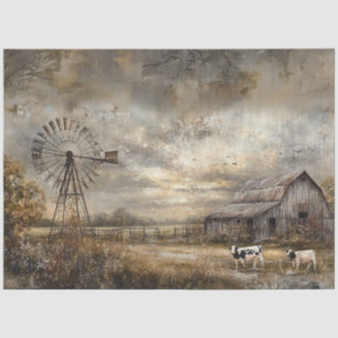 Decoupage Rustic Rural Scene Barn Windmill  Tissue Paper