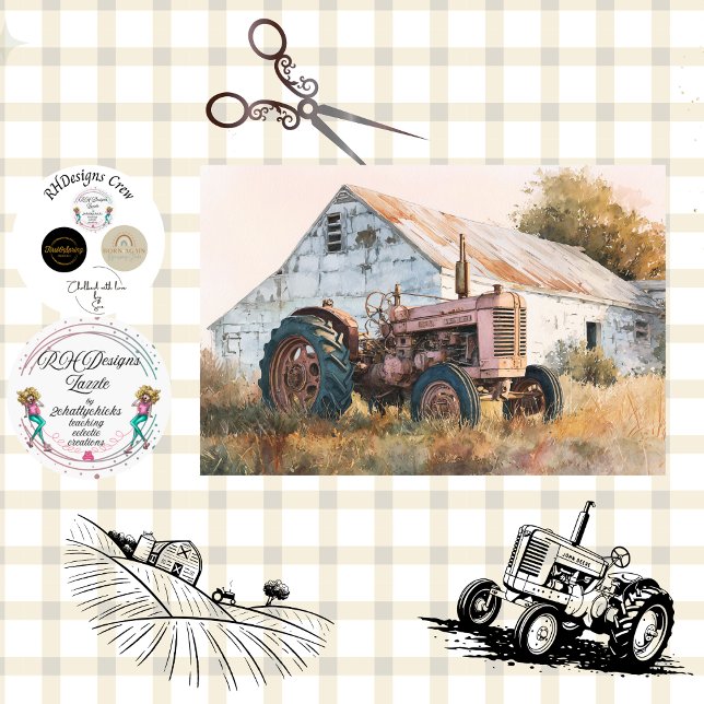 Decoupage Rustic Tractor & Barn  Tissue Paper (Creator Uploaded)