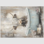 Decoupage Rustic Vintage Clawtub Bath Highland Cow Tissue Paper<br><div class="desc">This charming rustic bathroom decoupage design showcases a vintage clawfoot bathtub in a soft pastel blue hue, standing against a distressed wooden wall with a weathered texture in muted shades of grey, brown, and beige. The tub’s ornate black claw feet add a touch of antique elegance, while surrounding details—including delicate...</div>