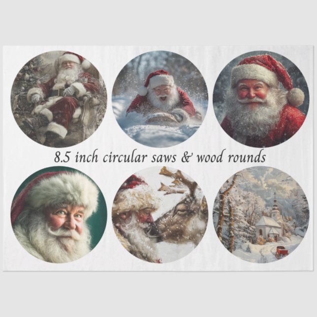Decoupage Santa Circular Saw Designs 8.5"  Tissue Paper (Front)