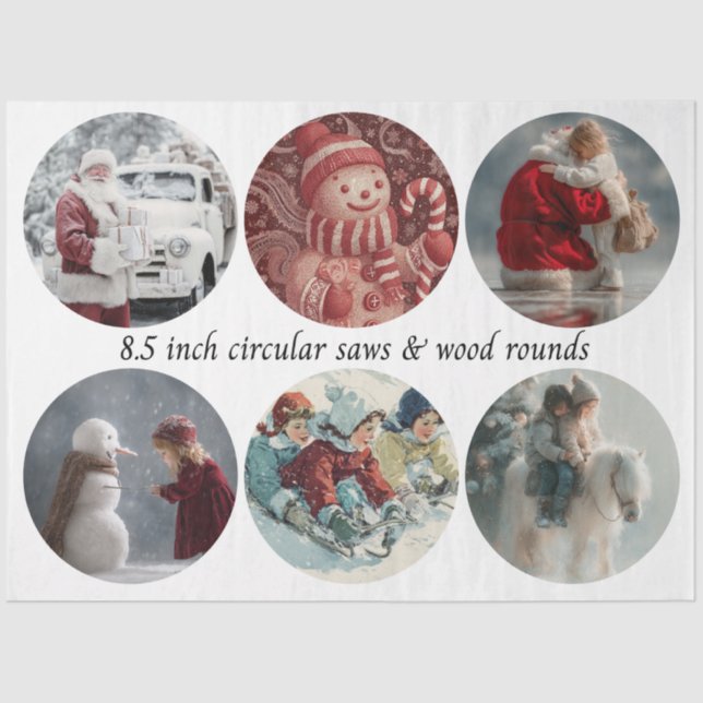 Decoupage Santa Circular Saw Designs 8.5"  Tissue Paper (Front)