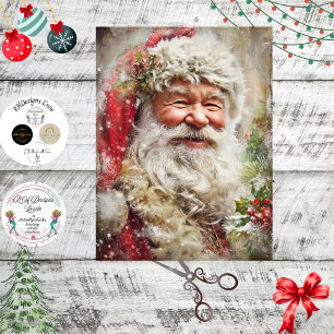 Decoupage Santa Claus Holly Red Coat Tissue Paper