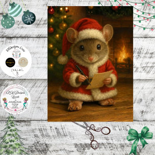 Decoupage Santa Mouse Writing a Letter Tissue Paper