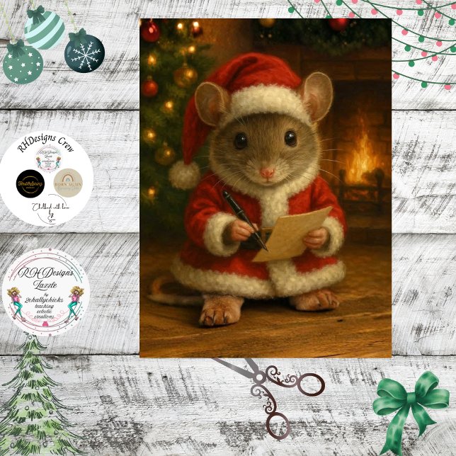 Decoupage Santa Mouse Writing a Letter Tissue Paper (Creator Uploaded)