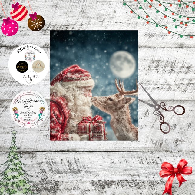 Decoupage Santa Reindeer Nose to Nose Moon Tissue Paper (Creator Uploaded)
