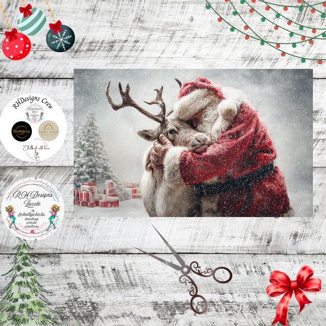 Decoupage Santa & Rudolph Praying Christmas Eve Tissue Paper (Creator Uploaded)