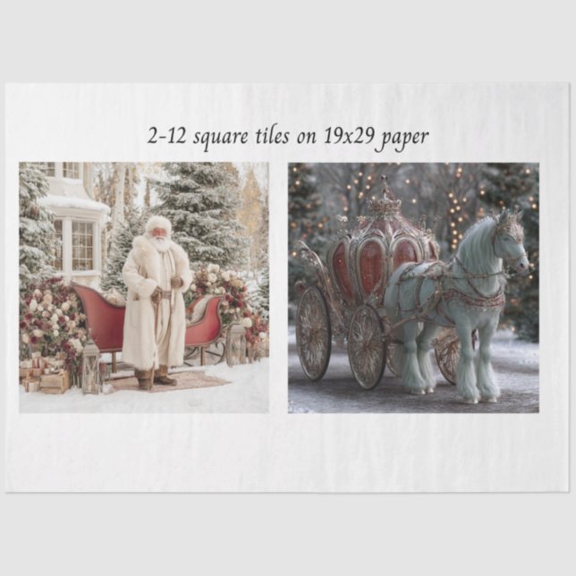 Decoupage Santa Sleigh Carriage 12s" Square Tile Tissue Paper (Front)