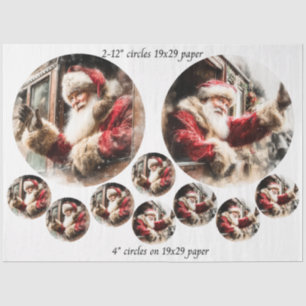 Decoupage Santa Waving From Train 12 & 4" Circles Tissue Paper