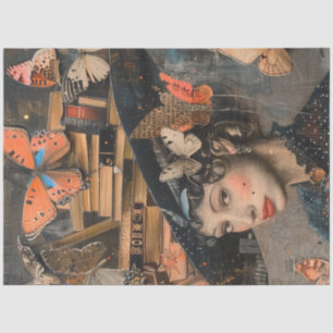 Decoupage School Librarian Hat With Books Tissue Paper