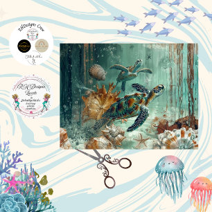 Decoupage Sea Turtle Coastal Nature Teals Greens  Tissue Paper