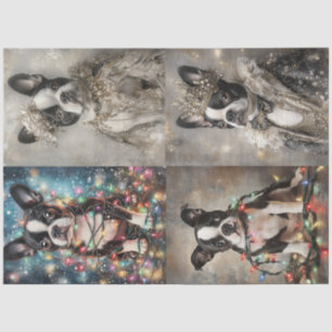 Decoupage Set of 4 Boston Terrier Christmas Royal Tissue Paper
