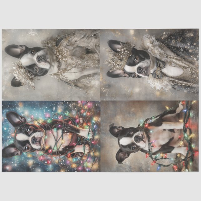 Decoupage Set of 4 Boston Terrier Christmas Royal Tissue Paper (Front)