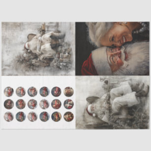 Decoupage Set of 4 Designs Santa, Mr. Mrs. Santa  Tissue Paper