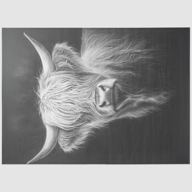 Decoupage Shaggy Highland Cow Black Background  Tissue Paper (Front)