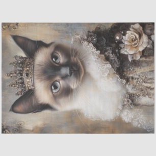 Decoupage Siamese Cat Royal Fantasy Crown  Tissue Paper