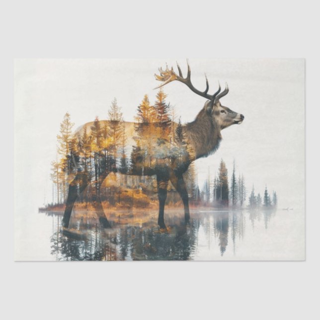 Decoupage Silhouette Deer Double Exposure Wildlife Tissue Paper (Front)
