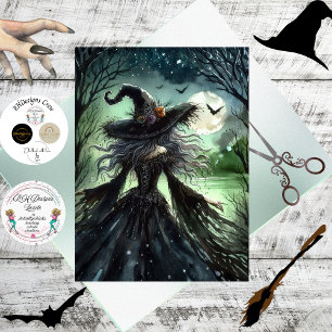 Decoupage Silver Haired Witch Gothic Forest Tissue Paper