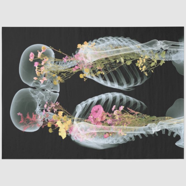 Decoupage Skeleton Couple Intertwined Floral  Tissue Paper (Front)