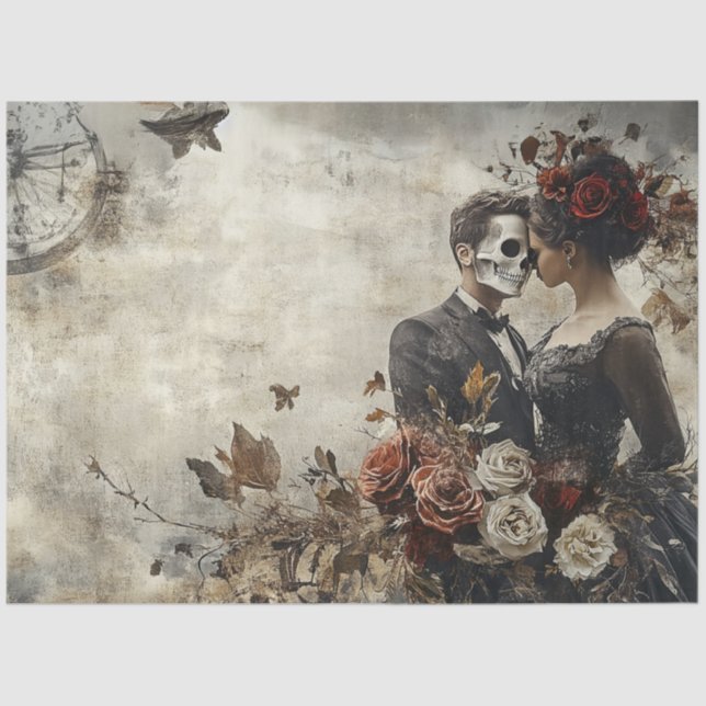 Decoupage Skeleton Couple Wedding Day Background  Tissue Paper (Front)