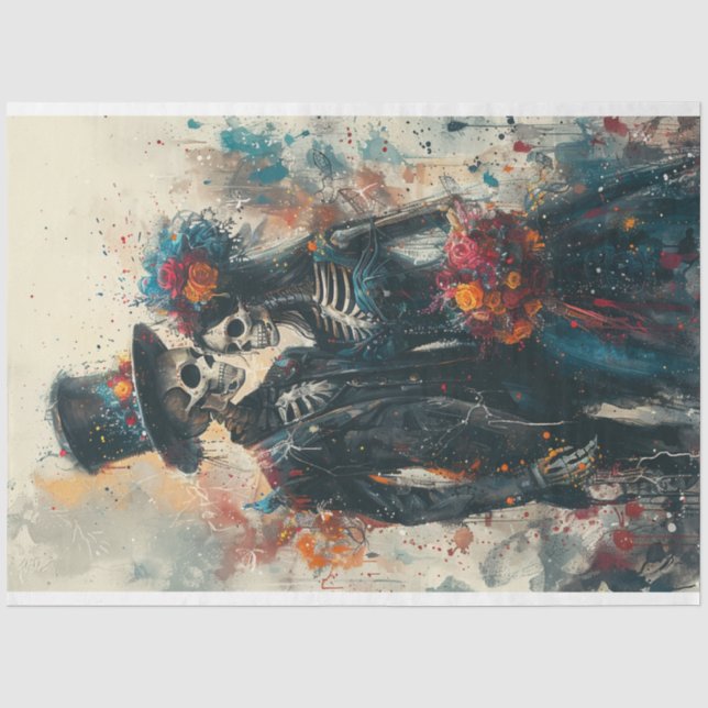 Decoupage Skeleton Couple Wedding Tissue Paper (Front)