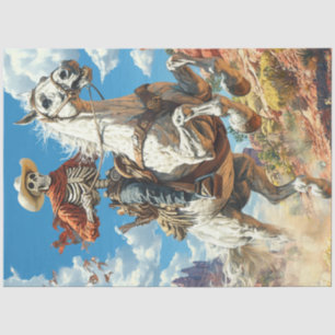 Decoupage Skeleton Cowboy on Horse in Desert Tissue Paper