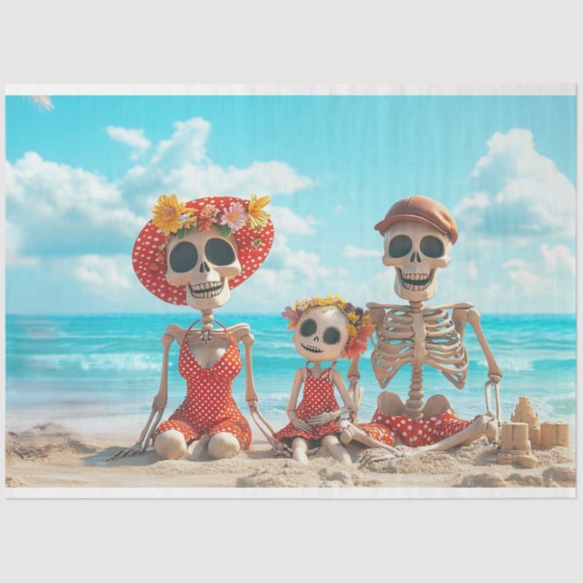 Decoupage Skeleton Family Beach Day the Bridges Tissue Paper (Front)
