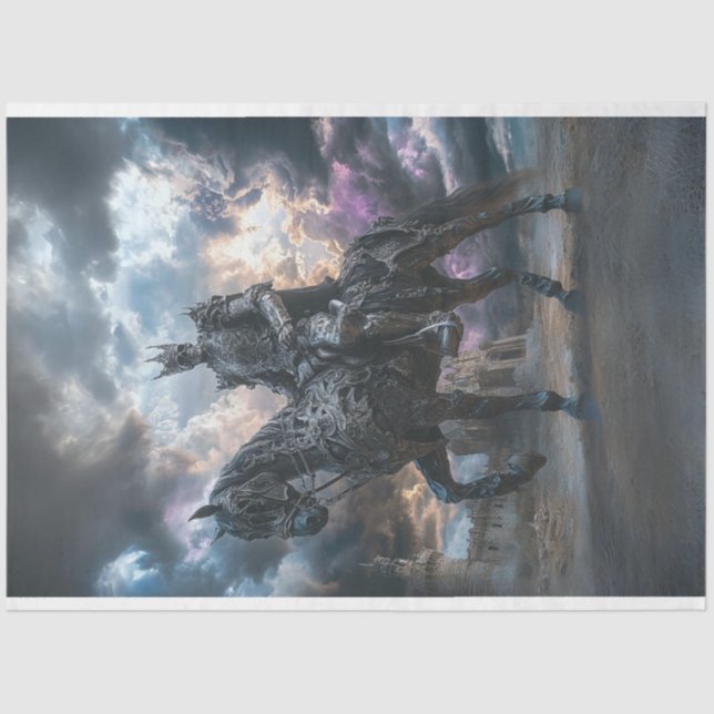 Decoupage Skeleton Knight Silver Horse Tissue Paper (Front)