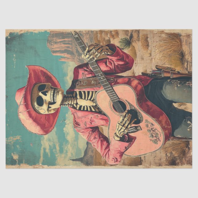 Decoupage Skeleton Sombrero Guitar Player Tissue Paper (Front)