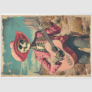 Decoupage Skeleton Sombrero Guitar Player Tissue Paper
