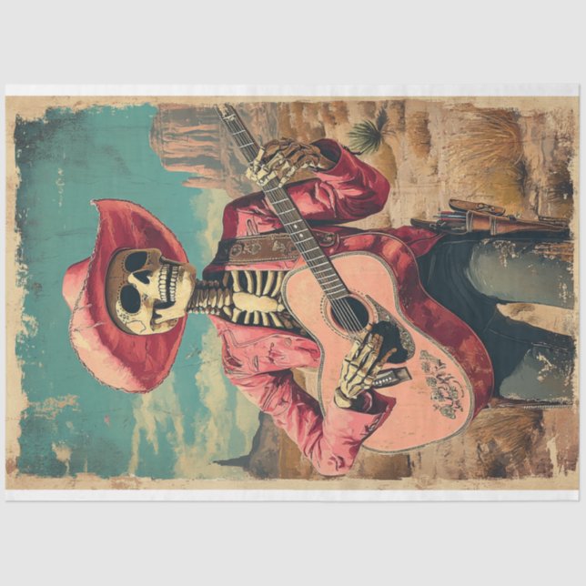 Decoupage Skeleton Sombrero Guitar Player Tissue Paper (Front)