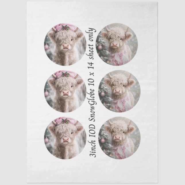 Decoupage Snow Globe Mould Highland Cow Christmas  Tissue Paper (Front)