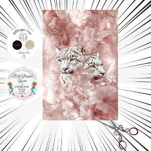 Decoupage Snow Leopard Pink Botanical Garden Tissue Paper