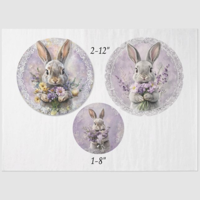 Decoupage Spring Lavender Rabbit Easter 12" Rounds Tissue Paper (Front)
