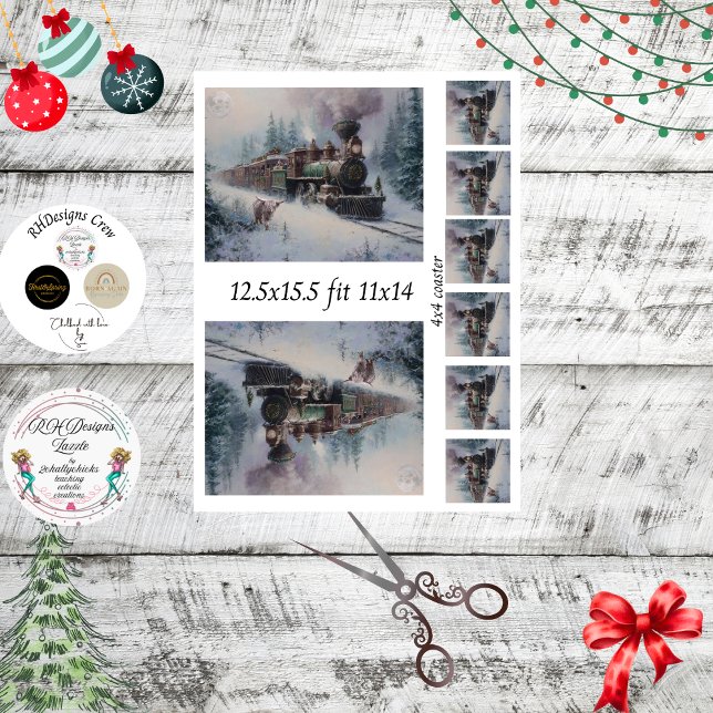 Decoupage Steam Engine Christmas Train Collage  Tissue Paper (Creator Uploaded)