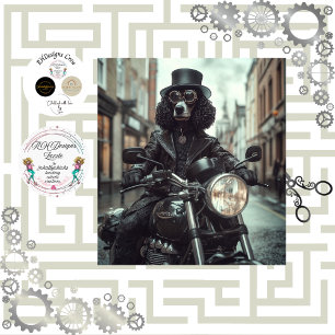 Decoupage Steampunk Black Standard Poodle Biker  Tissue Paper