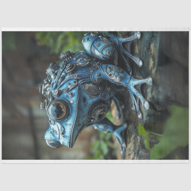 Decoupage Steampunk Blue Frog Tissue Paper (Front)