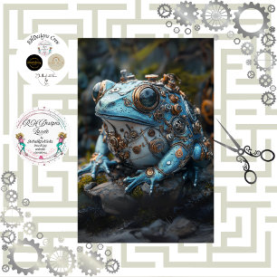 Decoupage Steampunk Blue Frog Tissue Paper