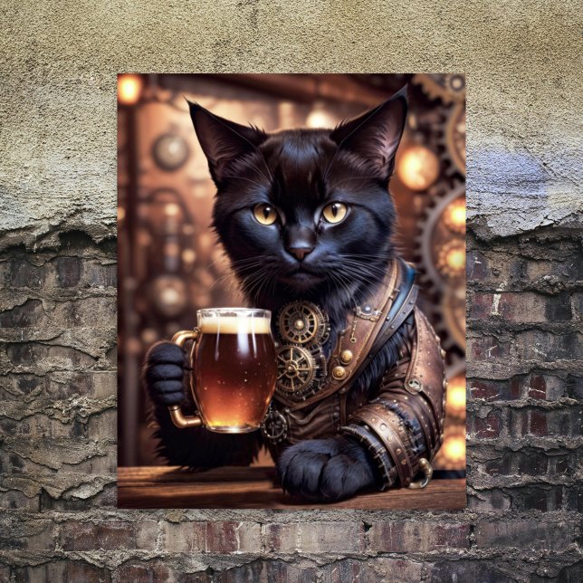 Decoupage - Steampunk cat drinking beer Wrapping Paper Sheet (Creator Uploaded)