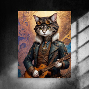 Decoupage - Steampunk cat with goggles & guitar - Tissue Paper