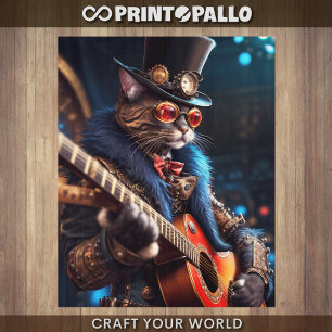 Decoupage - Steampunk cat with top hat & guitar - Tissue Paper