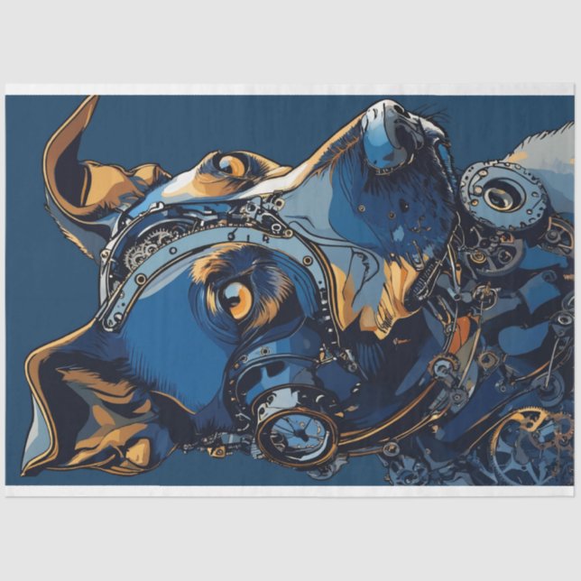 Decoupage Steampunk Cobalt Blue Dog Tissue Paper (Front)