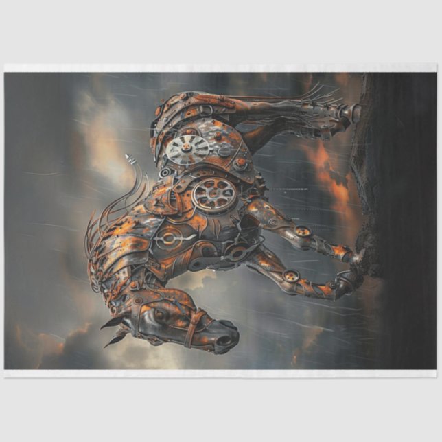 Decoupage Steampunk Copper Steed Majestic Horse Tissue Paper (Front)