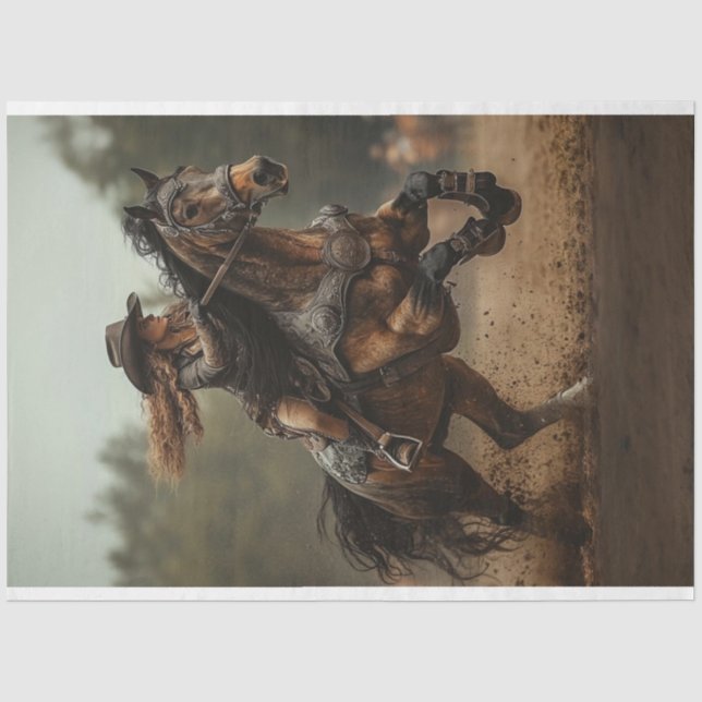 Decoupage Steampunk Cowgirl Horse Rider  Tissue Paper (Front)