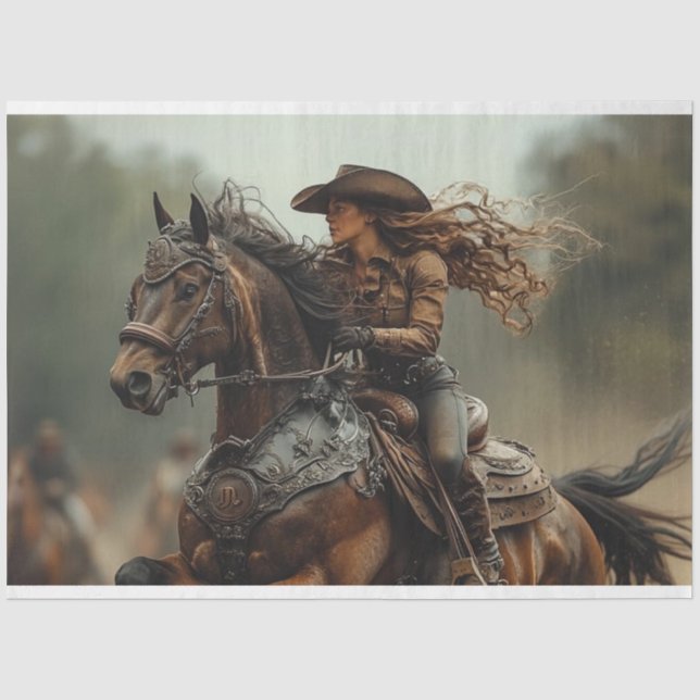 Decoupage Steampunk Cowgirl Rodeo Rider Tissue Paper (Front)