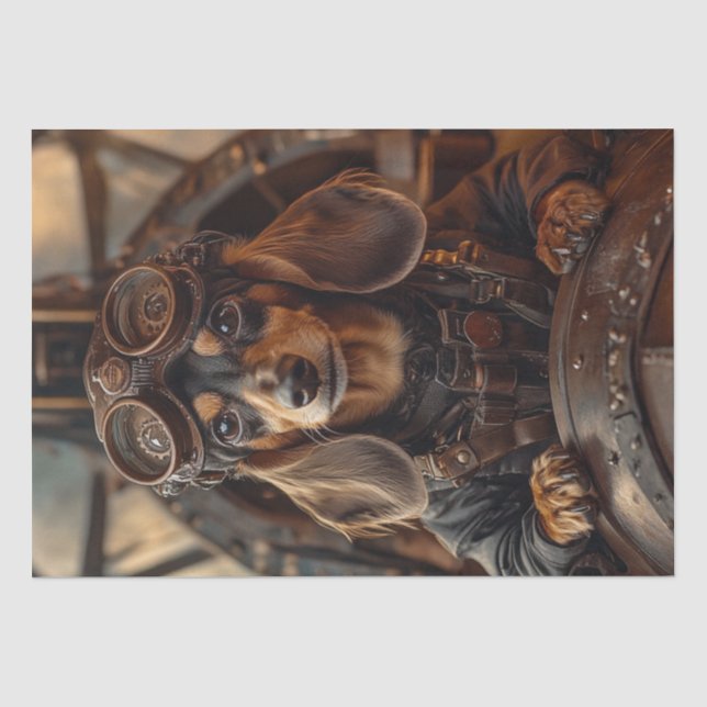 Decoupage Steampunk Flying Dachshund  Tissue Paper (Front)