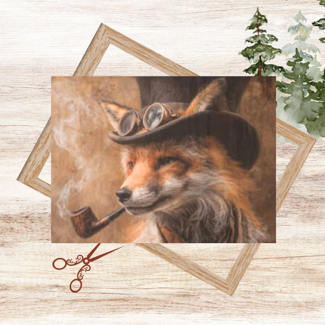 Decoupage Steampunk Fox Portrait Smokin Pipe Tissue Paper (Creator Uploaded)