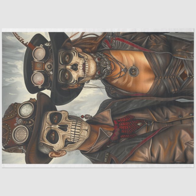 Decoupage Steampunk Gothic Love Skeleton Couple Tissue Paper (Front)