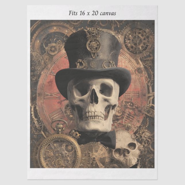 Decoupage Steampunk Gothic Skleton 16x20 Canvas Tissue Paper (Front)