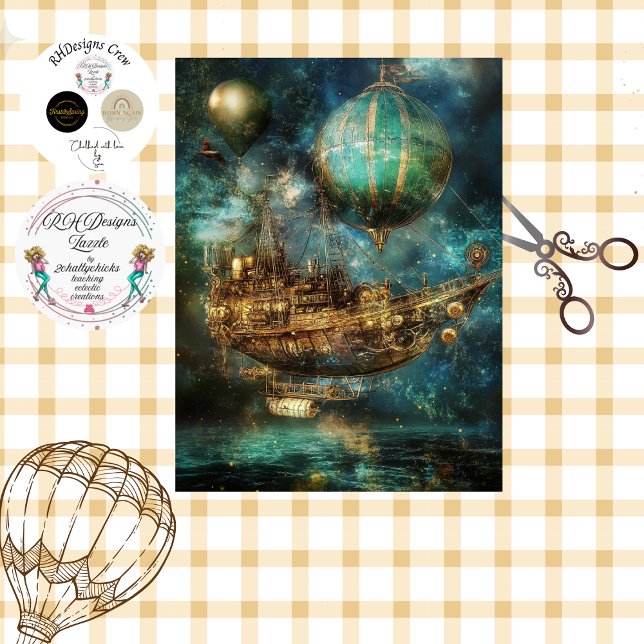 Decoupage Steampunk Hot Air Balloon Cosmic Sky  Tissue Paper (Creator Uploaded)