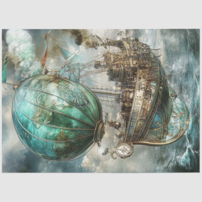 Decoupage Steampunk Hot Air Balloon & Globe Tissue Paper (Front)